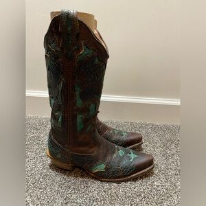 Twisted X Women’s Cowboy Boots SZ 6 B US Leather 010 Brown/Turquoise Laser Cut